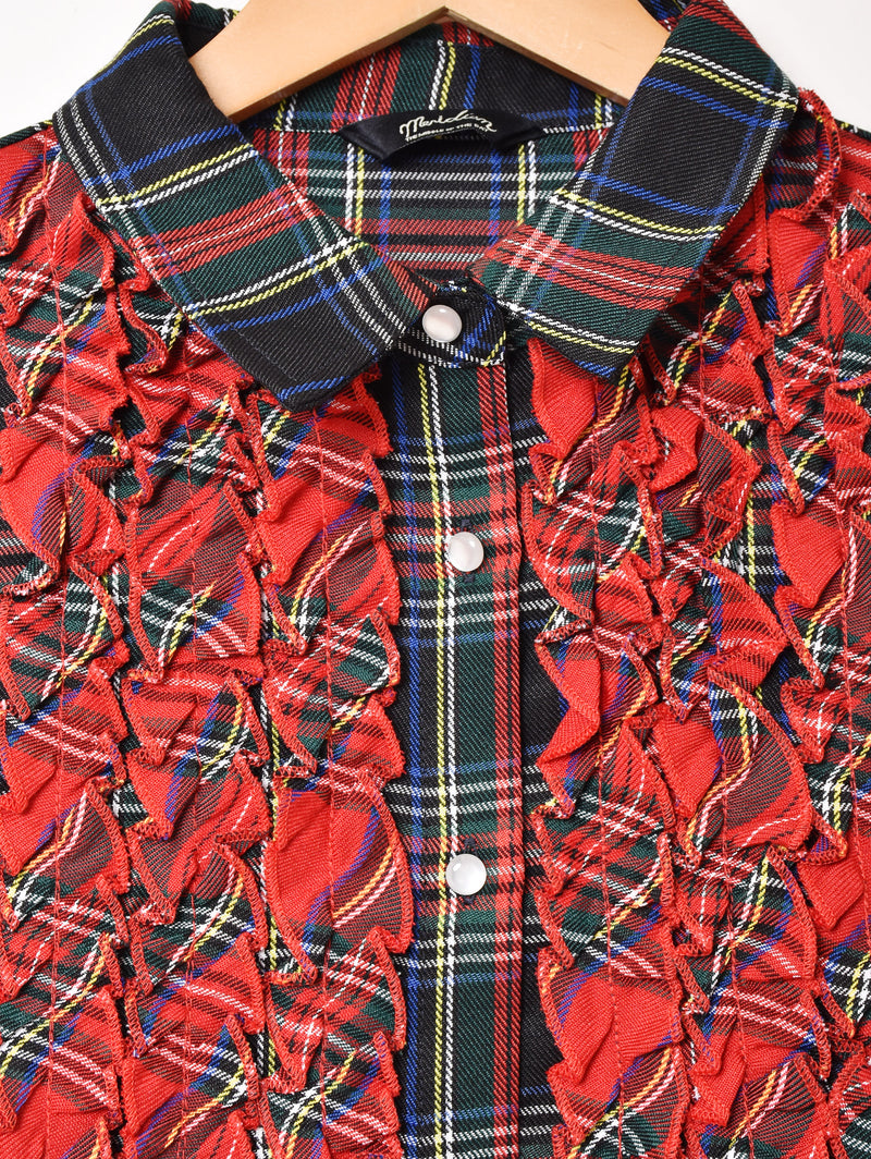 2色展開】Meridian チェック柄 長袖 フリルシャツ – 古着屋Top of the