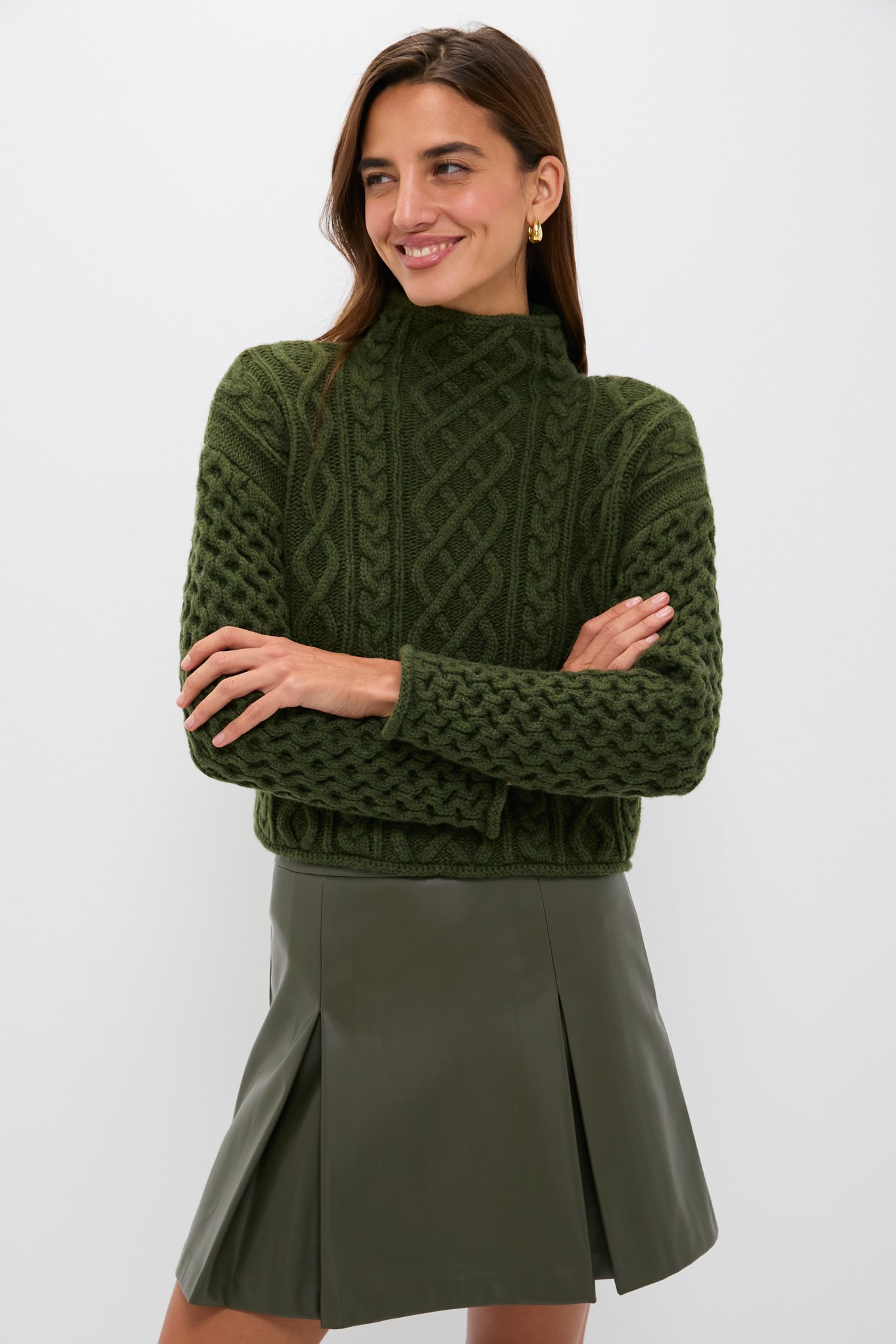 Olive Cable Knit Cropped Perry Turtleneck | Hyacinth House