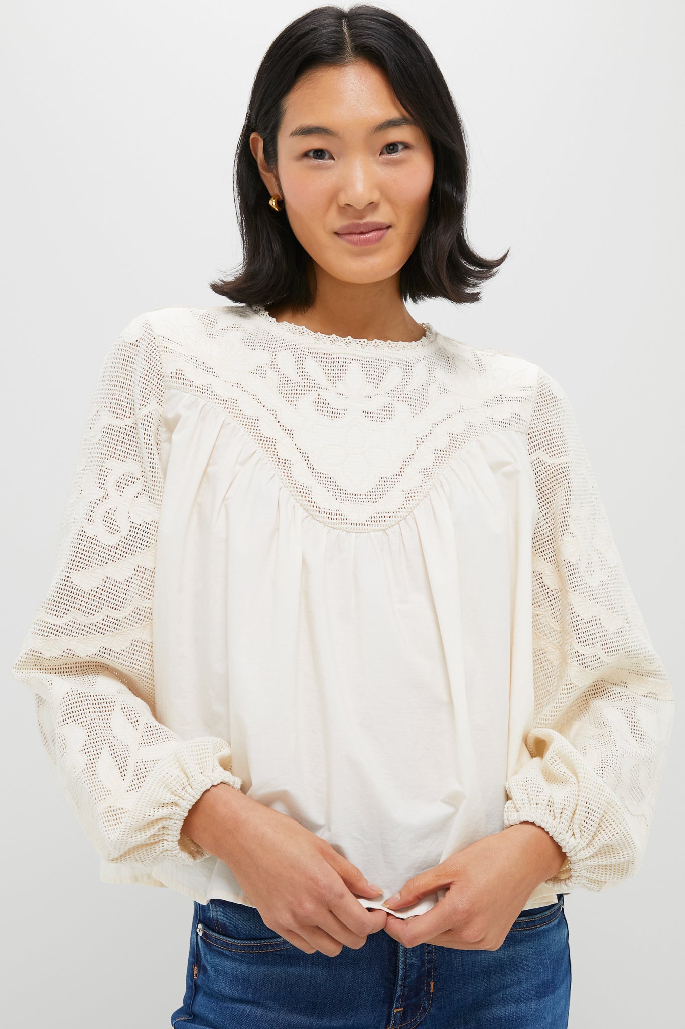 Ivory Patchwork Embroidered Cressida Blouse | Tuckernuck