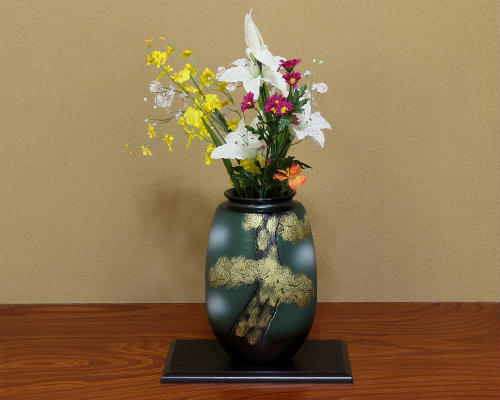 楽天市場】信楽焼 花瓶 黒釉金彩松絵長 9号 陶器 おしゃれ 花入 北欧