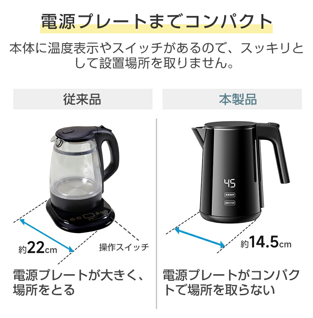 楽天市場】2026新型！電気ケトル 1.0L 7段階温度調節 ボデーデジタル