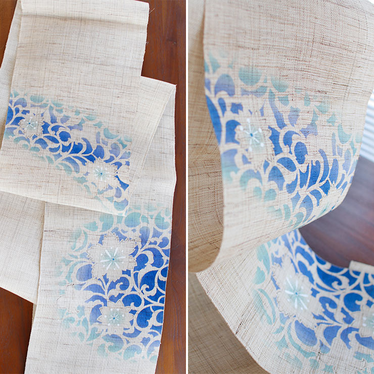 楽天市場】＼2点で3％OFFクーポン／[本麻] 夏名古屋帯 唐草花 (麻/水色