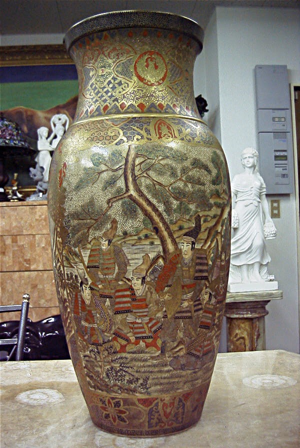 楽天市場】薩摩焼 金彩色絵 武者図 飾り壺 高さ約73cm 彩金 美術品 侍