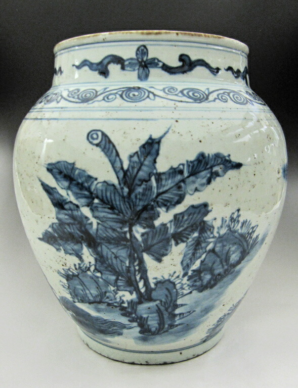 時代物 湖東焼 漢詩染付風景図 花瓶 古陶磁 高さ約20.5cm×幅約15cm