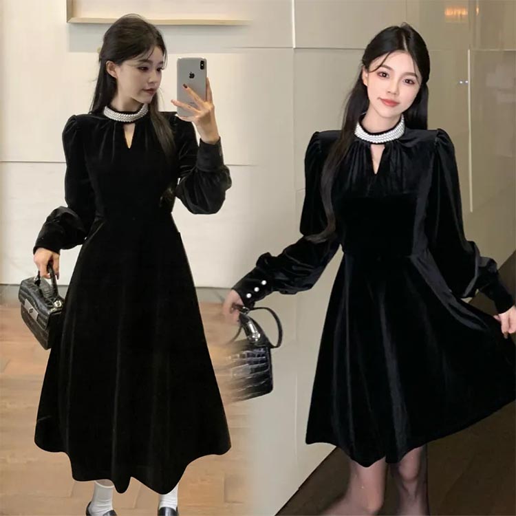 楽天市場】2丈選べる ベロアタッチ フレアワンピース 秋冬 ベロア