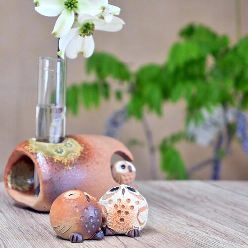 楽天市場】一輪挿しふくろう フクロウセット白いふくろう 茶色い