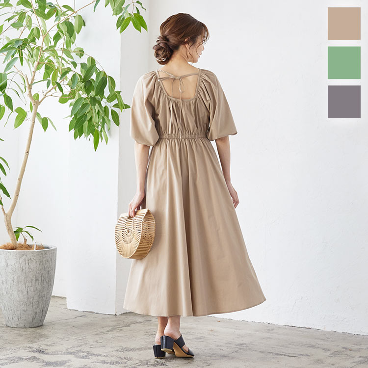 楽天市場】バックオープンボリュームスリーブワンピース [E2740