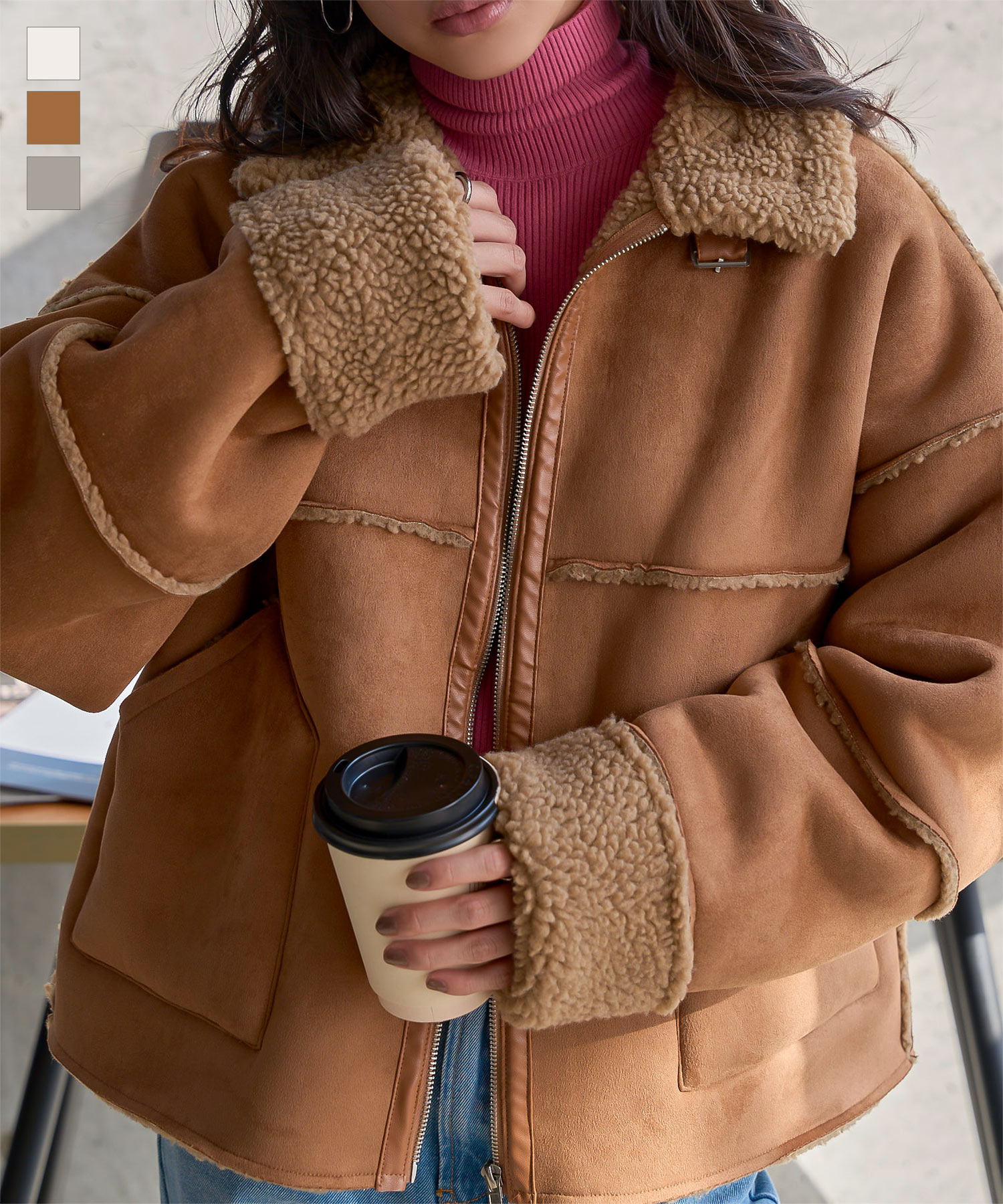 楽天市場】コート アウター ムートン ボア ライダースコート [K1400