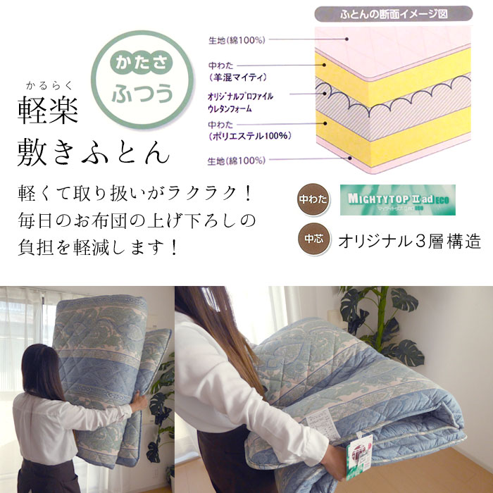 楽天市場】防ダニ 日本製 軽楽 敷き布団 シングルロング 100×210cm