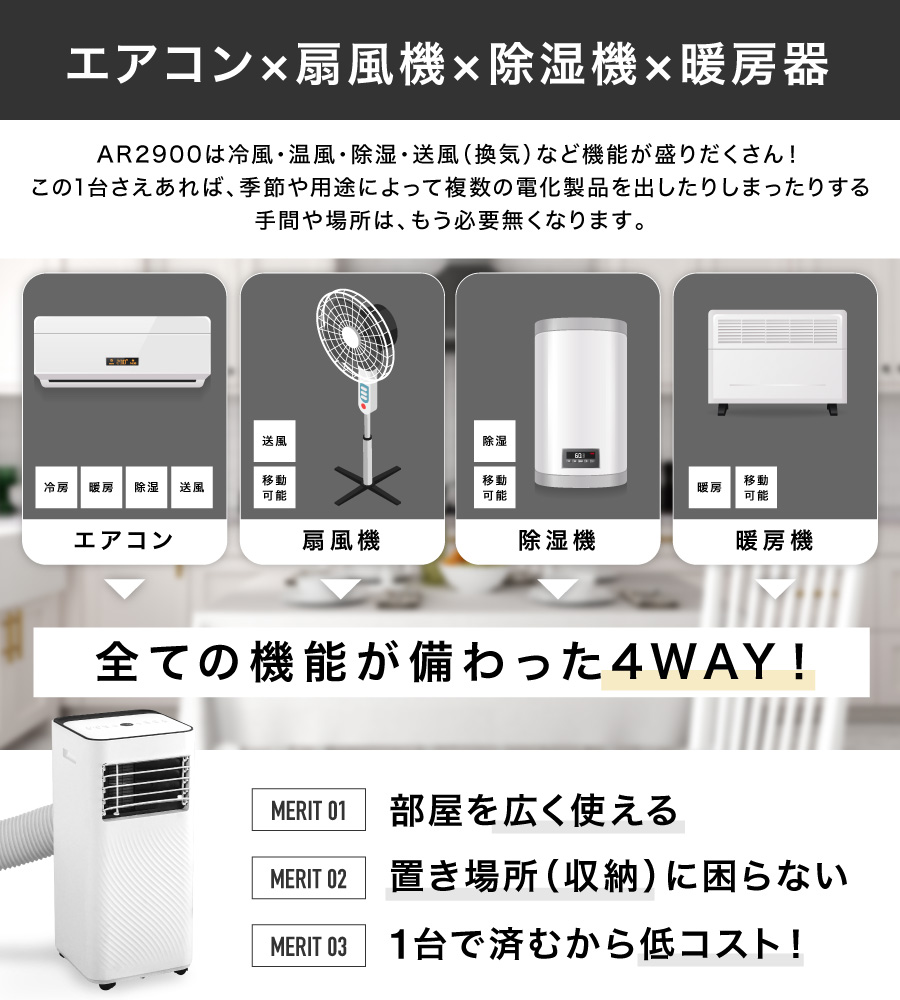 楽天市場】スポットクーラー 4way 8～13畳 温風 冷風 送風 除湿 工事