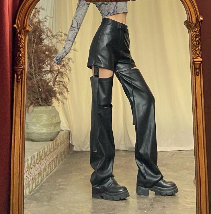 楽天市場】ロングパンツ&ショートパンツ 2way レザーパンツ PU