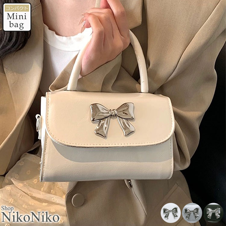 楽天市場】リボン付き ワンハンドル ショルダーバッグ【即納】シルバー