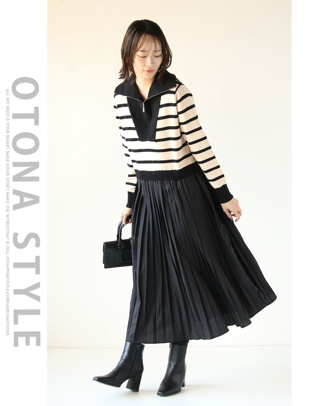 楽天市場】ワンピース レディース ブラック アイボリー 春 秋 冬 長袖