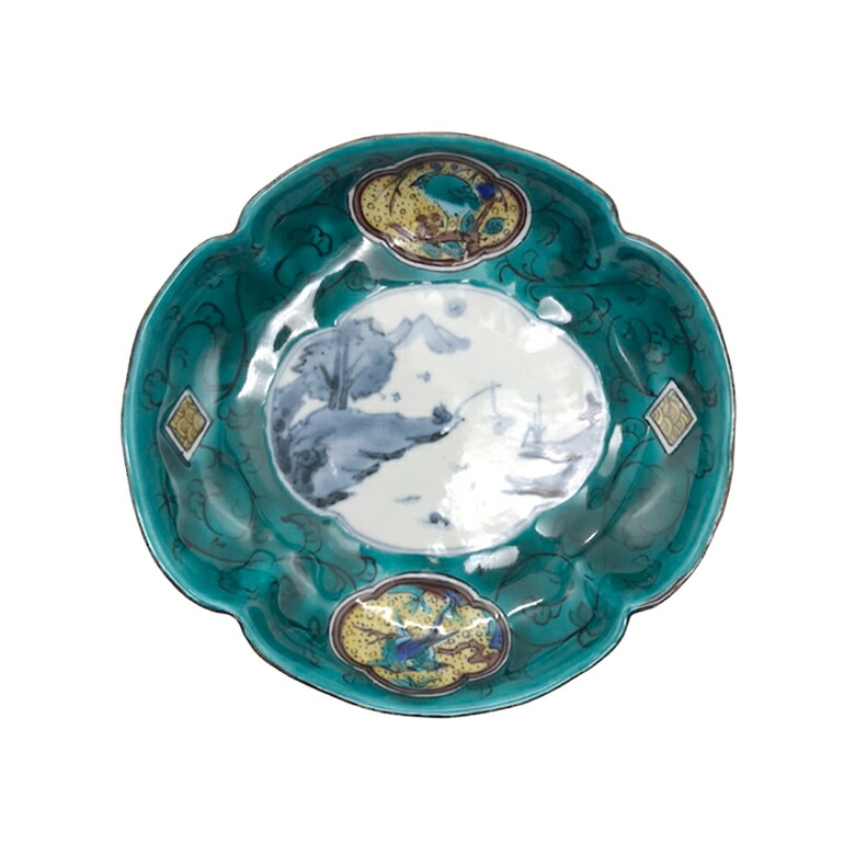 楽天市場】九谷焼 青郊窯5号皿 古九谷青手土坡に牡丹図MC-503 : 九谷