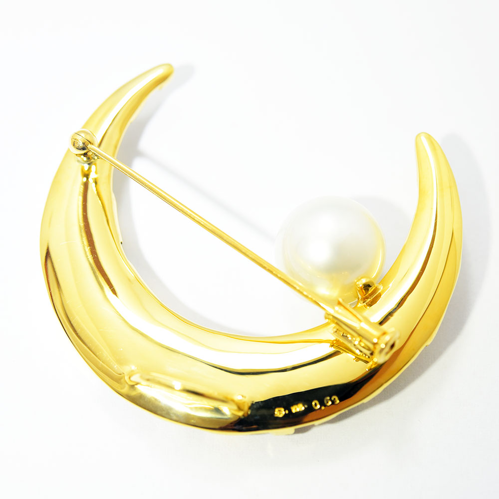 MIKIMOTO ミキモト ダイヤ アコヤパール 18K ピンブローチ ムーン