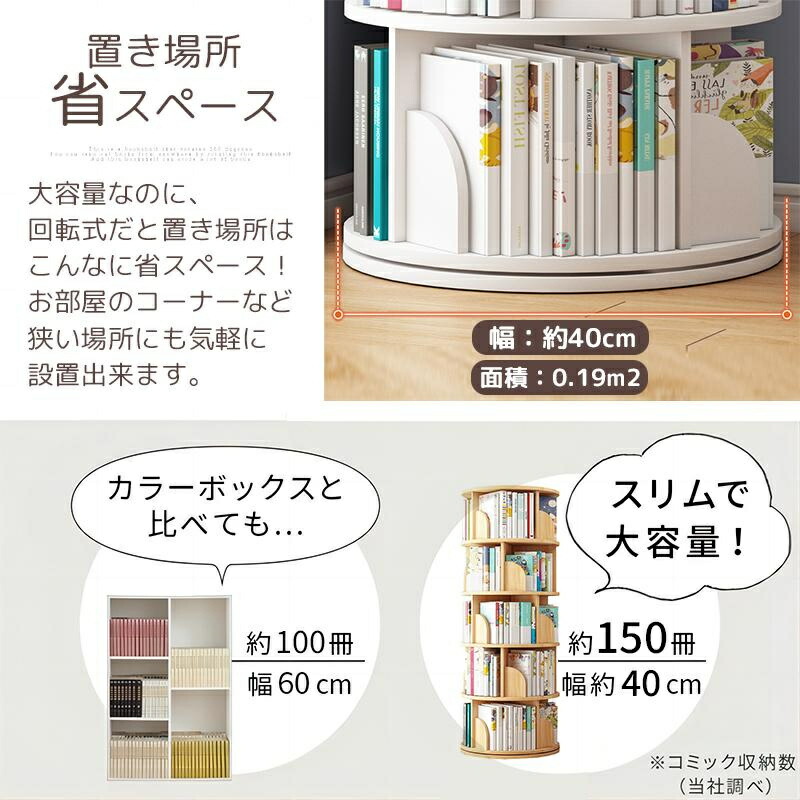楽天市場】本棚 回転 回転式本棚 天然木 4段 大容量 スリム 組立簡単