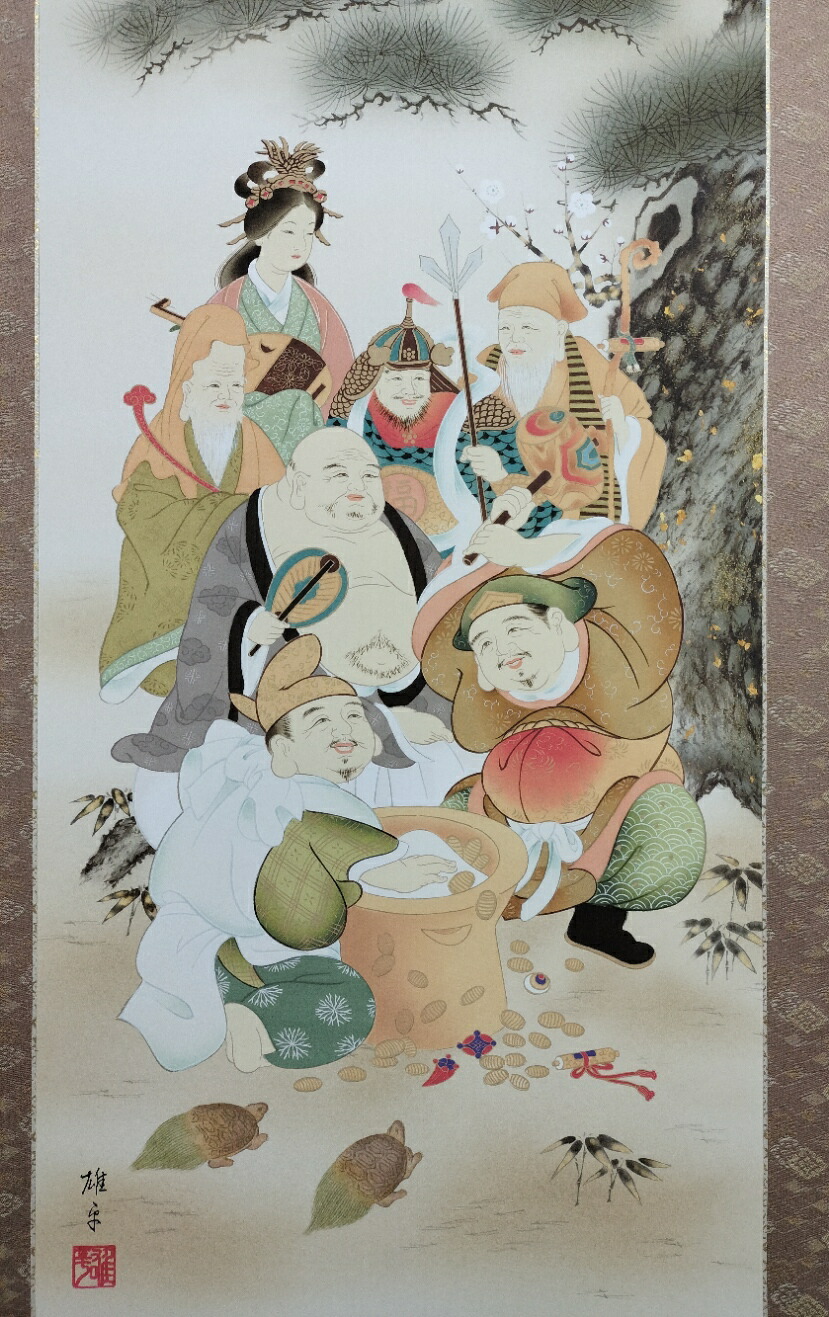 楽天市場】掛け軸 七福神 尺五サイズ（54.5×190センチ）化粧箱(紙箱