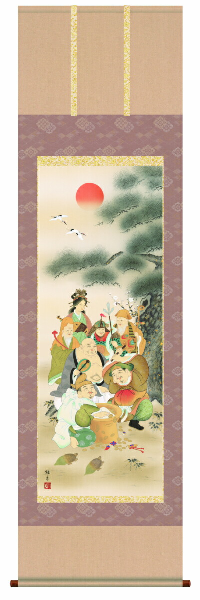 楽天市場】【 送料無料 】掛け軸 七福神 尺五サイズ（54.5×190センチ