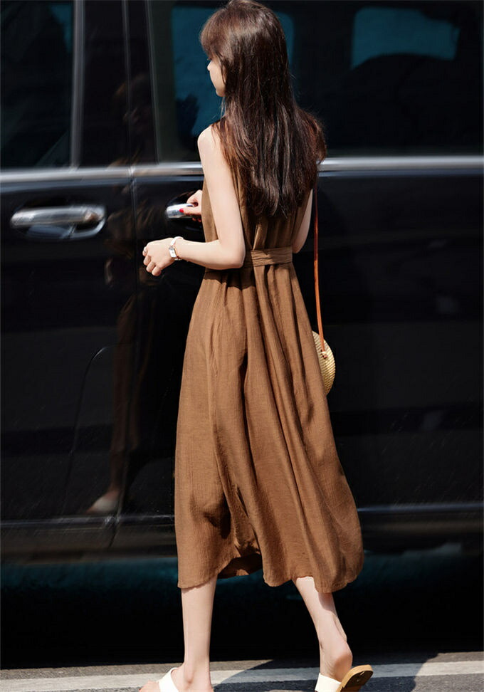 楽天市場】ワンピース ノースリーブ 夏ワンピ ベルト付き Aライン