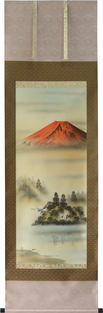 楽天市場】掛軸 赤富士 岳村(掛け軸 尺五立) 幅54.5cm×丈185.5cm前後