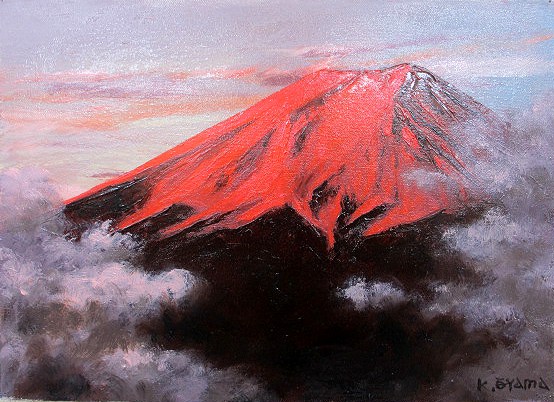 新しい富士山の油絵、F8サイズ、縁額付属 新しい富士山の油絵、F8