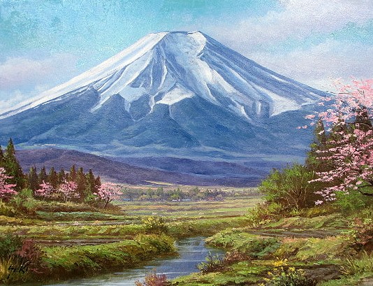 新しい富士山の油絵、F8サイズ、縁額付属 新しい富士山の油絵、F8
