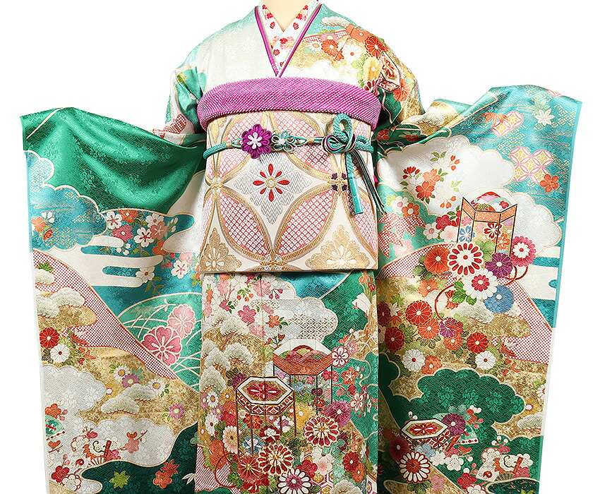 楽天市場】振袖 単品 吾妻徳穂 十日町有名染匠 吉澤織物 正絹 白 緑 最