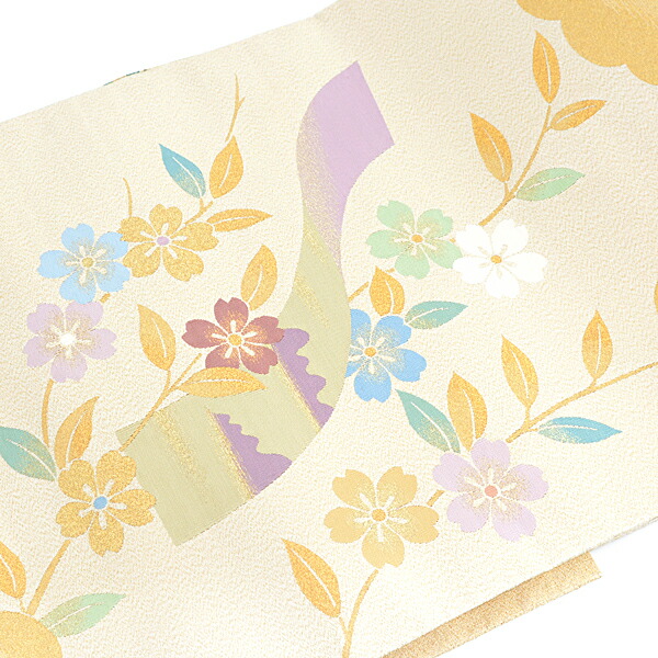 袋帯川島織物雲模様ヱ霞色紙模様金糸着物084a p