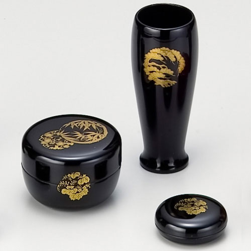 楽天市場】茶道具 茶箱 茶箱道具三点セット(棗・香合・茶筅筒) 花丸 黒