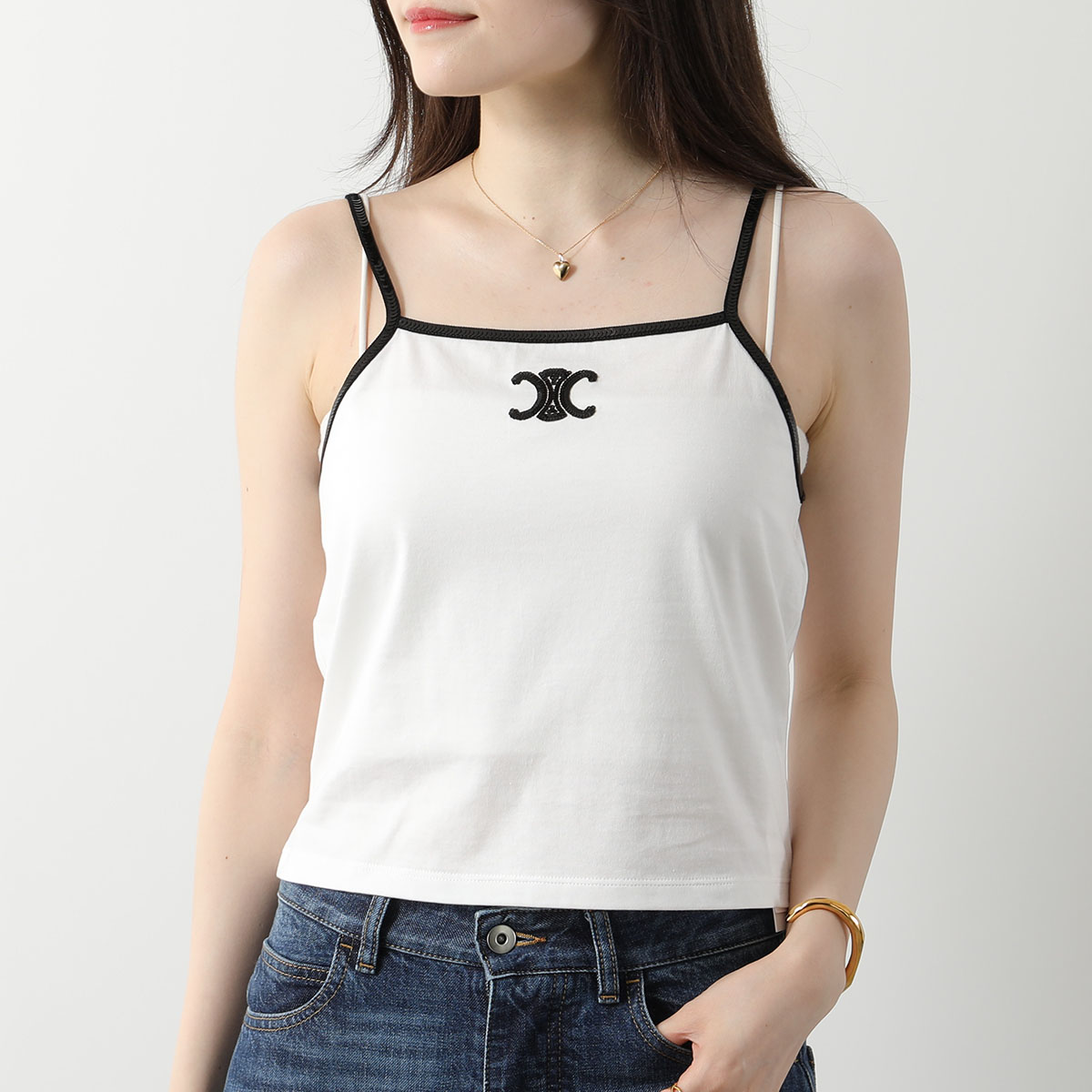 希少】CELINE セリーヌ キャミソール スタッズ ロゴ夏コーデ