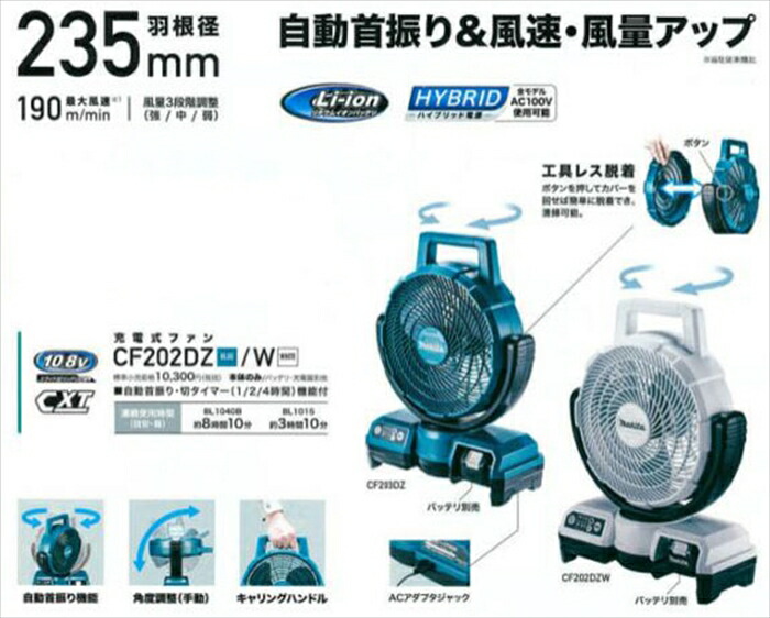 楽天市場】マキタ 10.8V 充電式ファン 白 本体のみ バッテリ・充電器