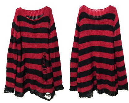 楽天市場】ダメージ入り ボーダーニット 赤×黒 ゴシックパンク メンズ