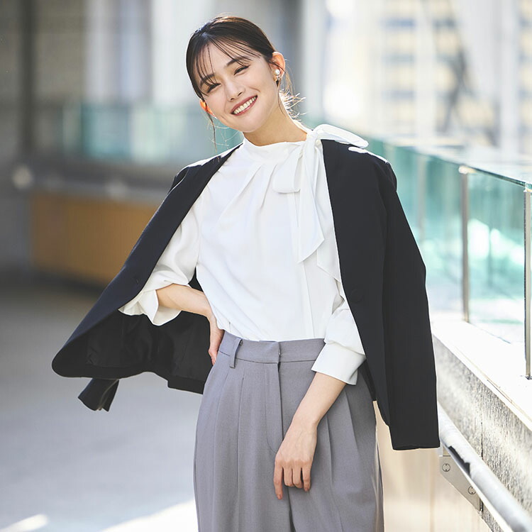 楽天市場】【洗える】レディース ブラウス 長袖ブラウス ボウタイ