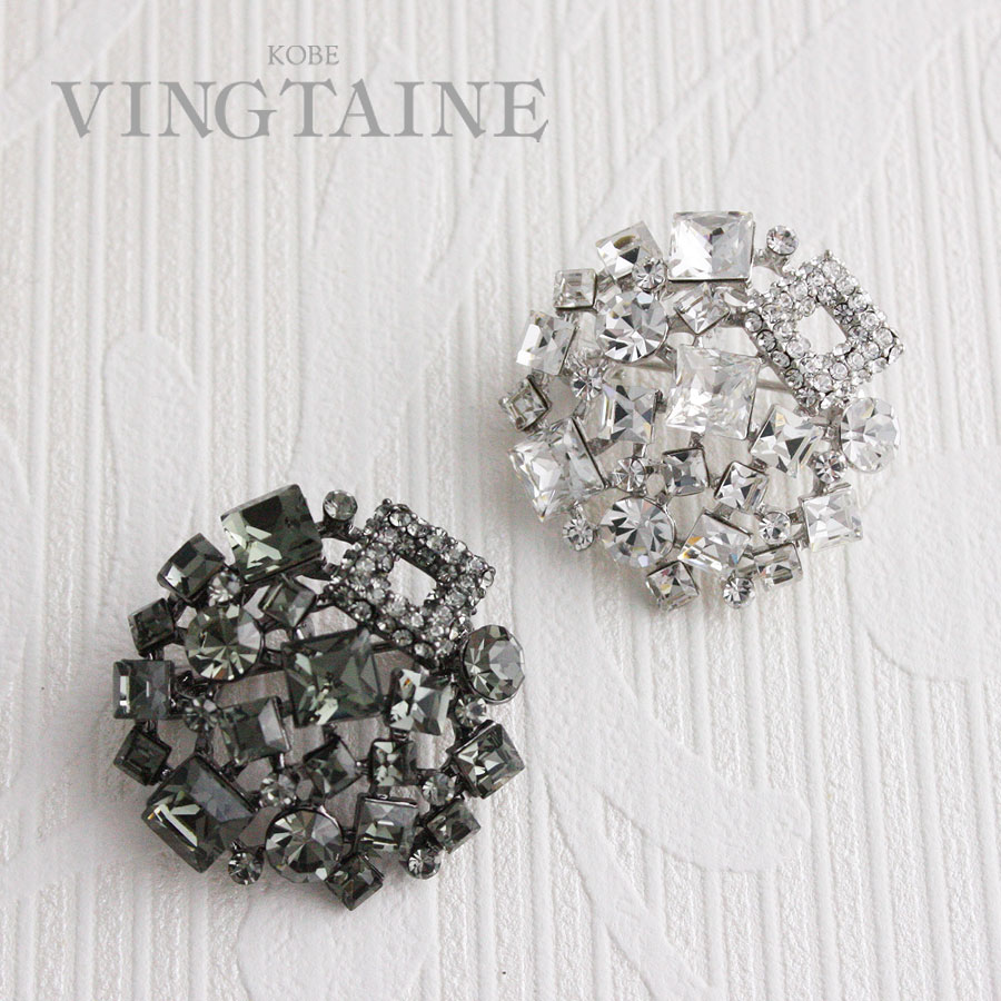 楽天市場】ブローチ モザイク ラウンド クリスタル ブラック