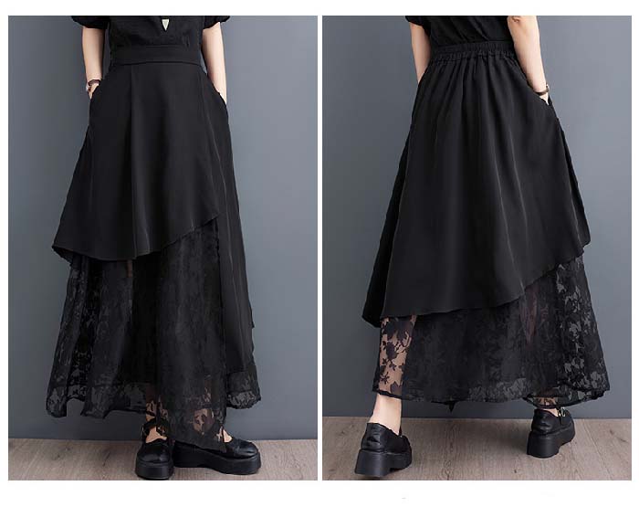 楽天市場】スカート 異素材切り替え レース アシンメトリー スカート
