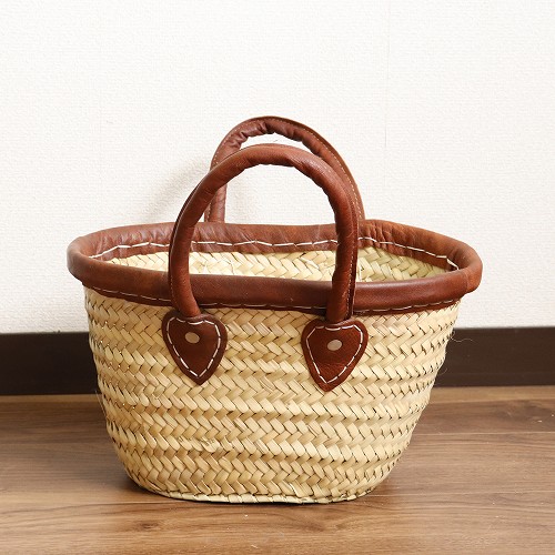 楽天市場】モロッコ かごバッグ 革縁 革ハンドル SS マルシェバッグ