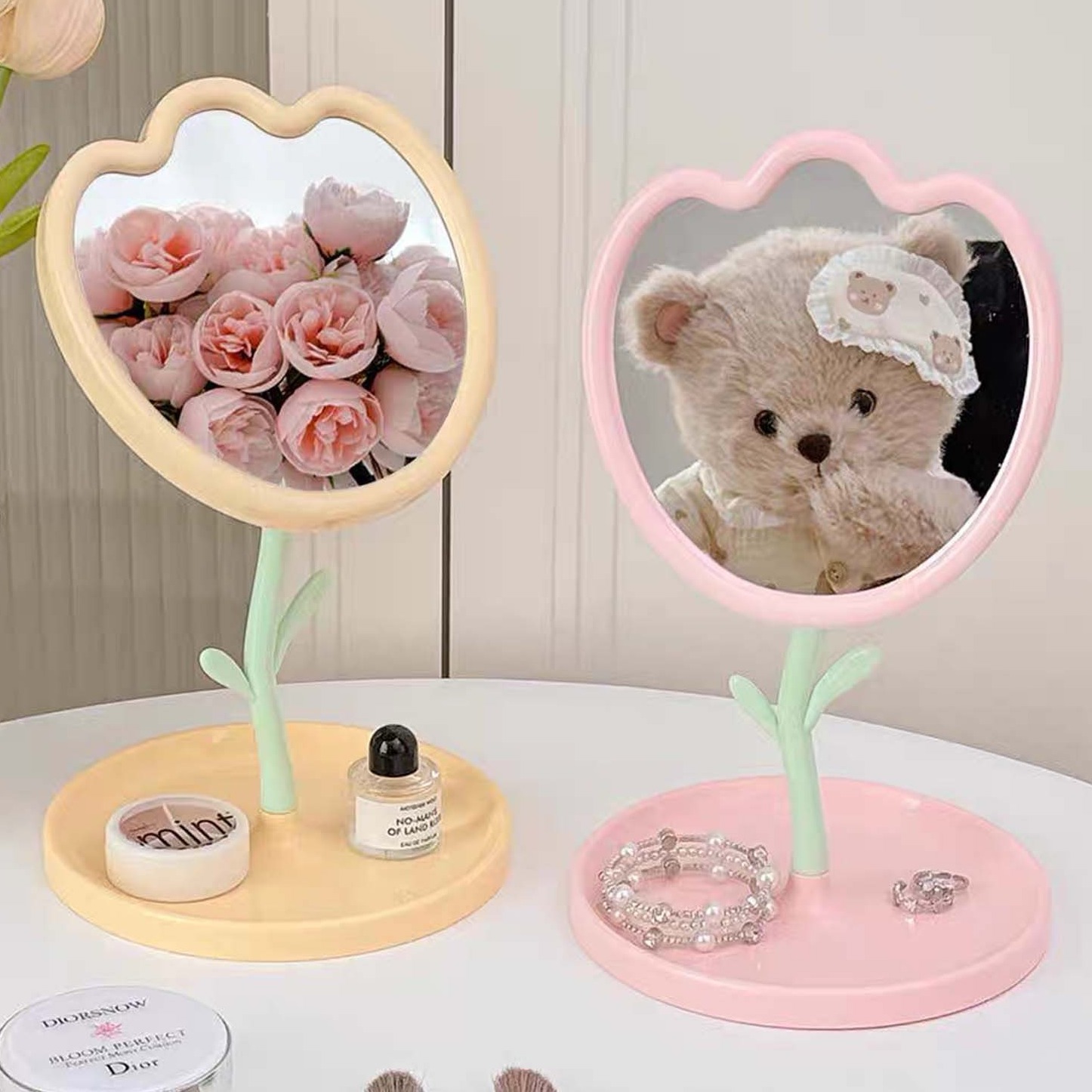 楽天市場】【aimoha home】チューリップ スタンドミラー 卓上ミラー