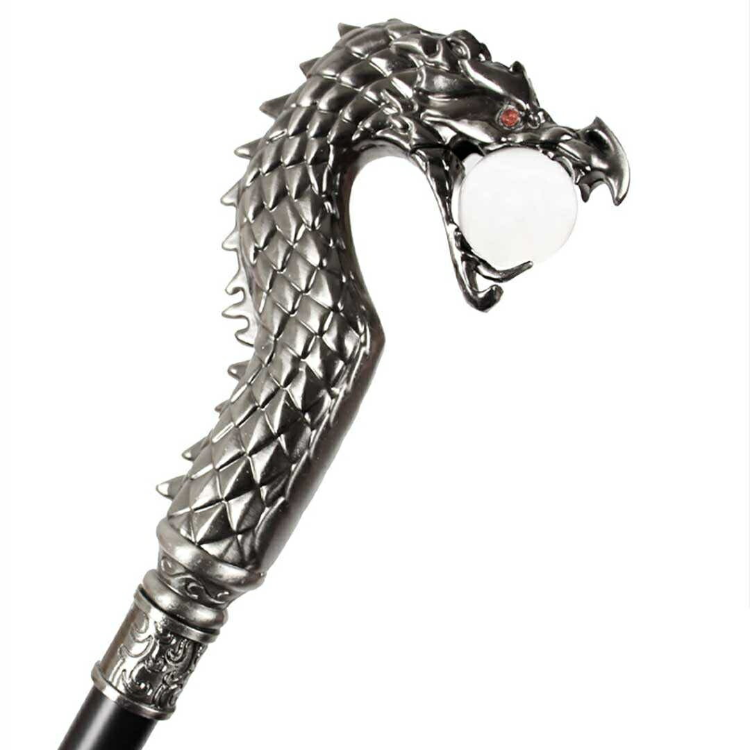 楽天市場】杖 龍 水晶を咥えるドラゴン シルバー ステッキ 金龍 金竜
