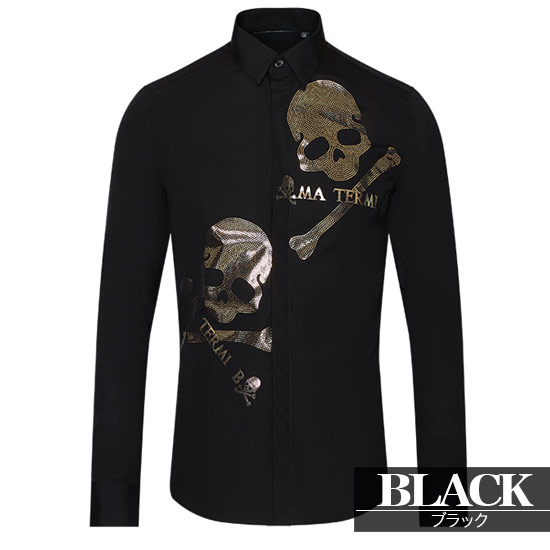 楽天市場】シャツ メンズ スカル ドクロ ラインストーン ドレスシャツ