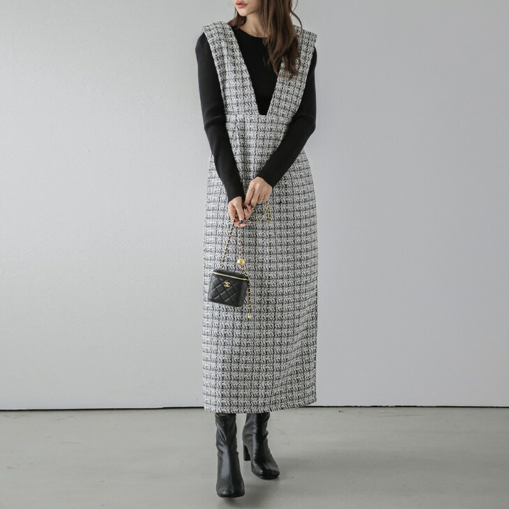 楽天市場】ツイード ジャンパースカート ワンピース ラメ Vネック