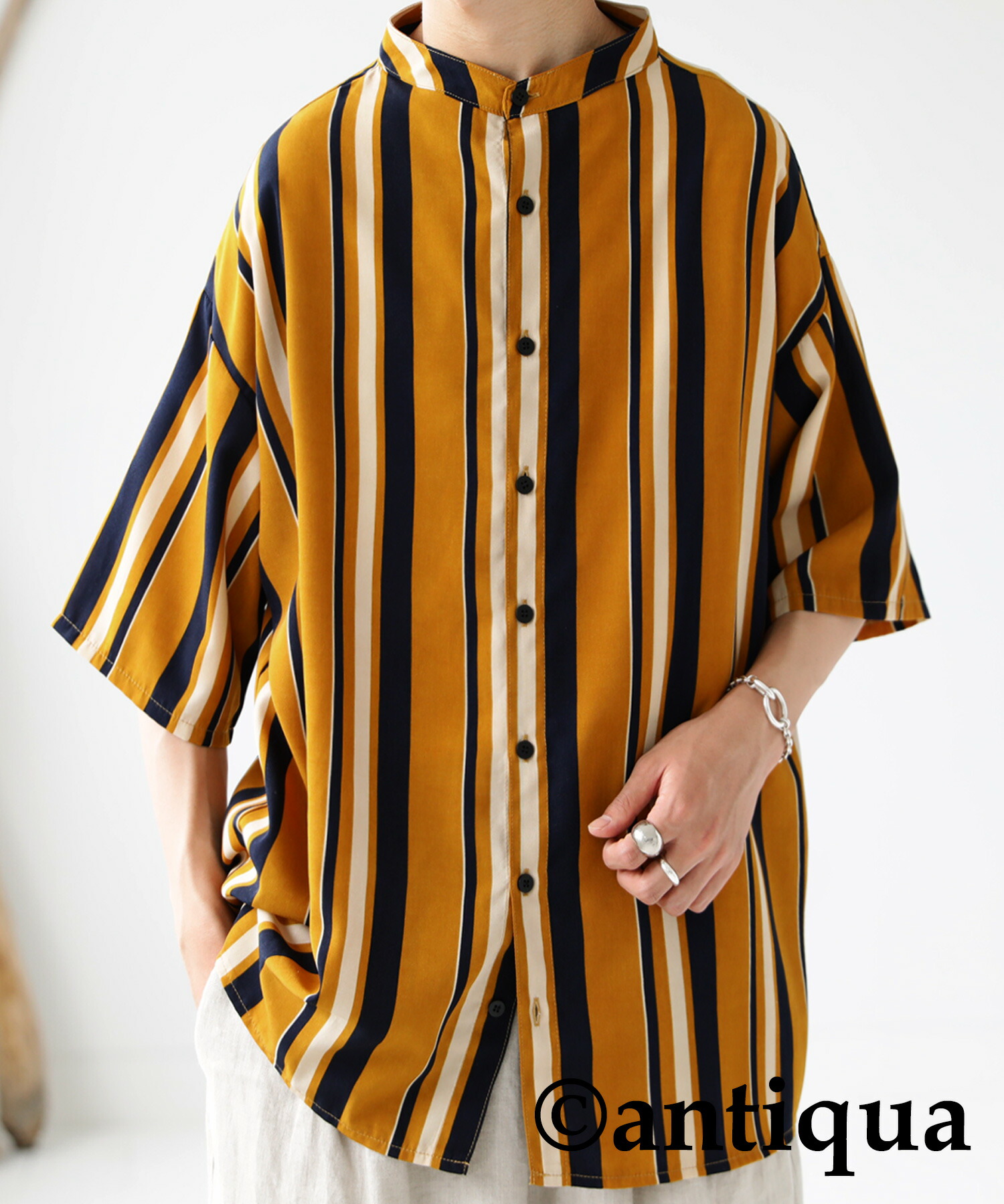 楽天市場】ストライプ柄シャツ シャツ メンズ トップス 半袖 五分袖