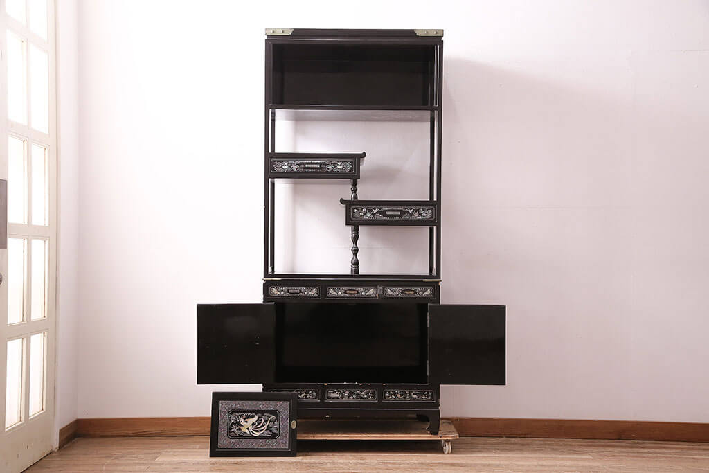 楽天市場】【中古】 ☆事前問合せ必須☆ 飾り棚 螺鈿 黒漆 漆塗り 高級