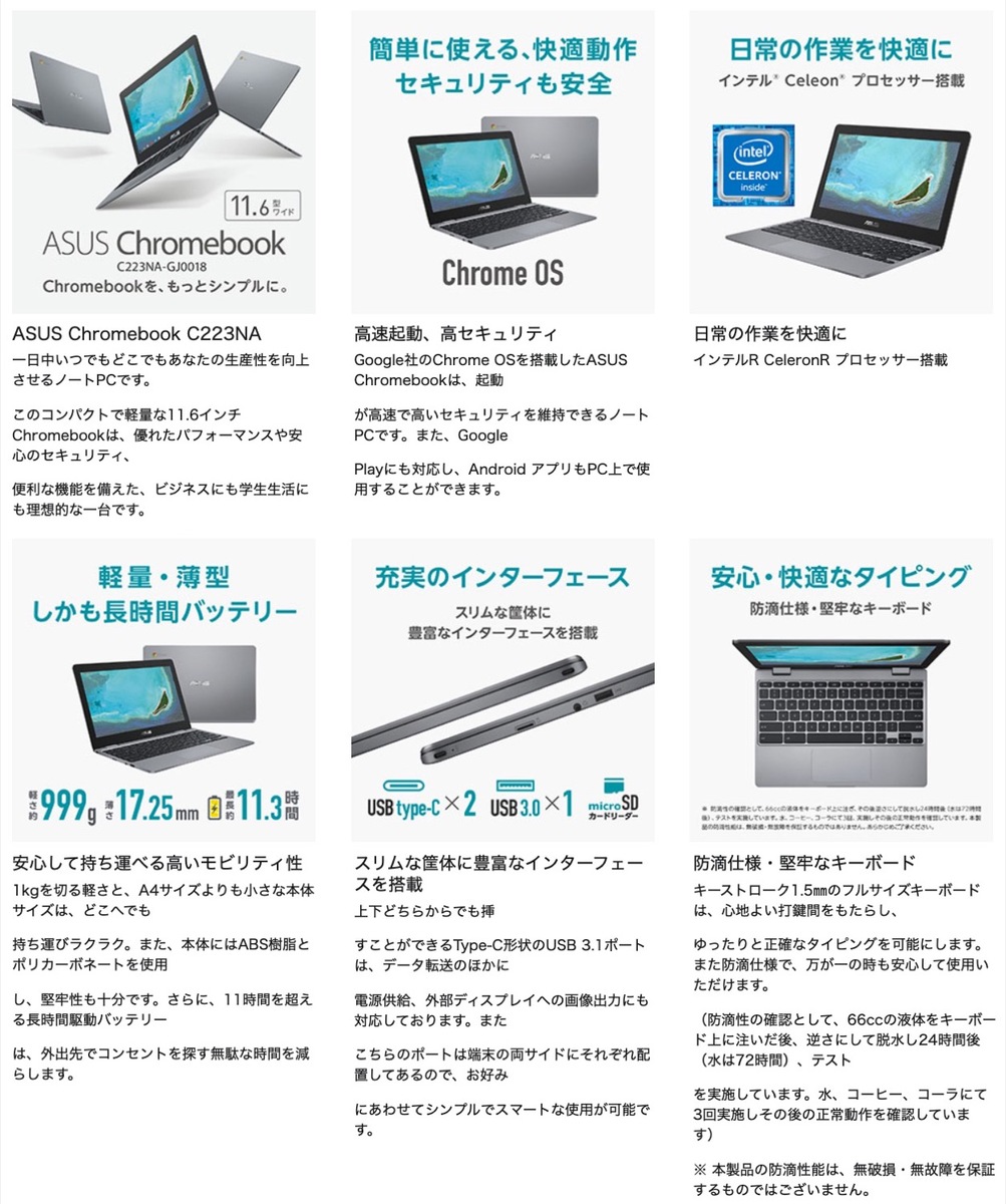 楽天市場】ASUS C223NA-GJ0018 Chromebook C223N 11.6インチ 日本語