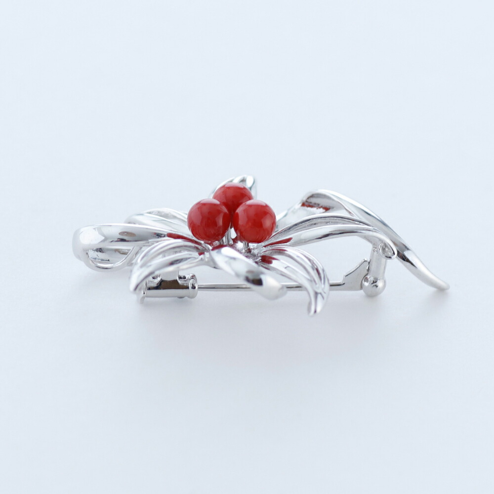 楽天市場】≪1年保証付き≫ 赤珊瑚丸玉3個付きSVブローチ 3月 誕生石