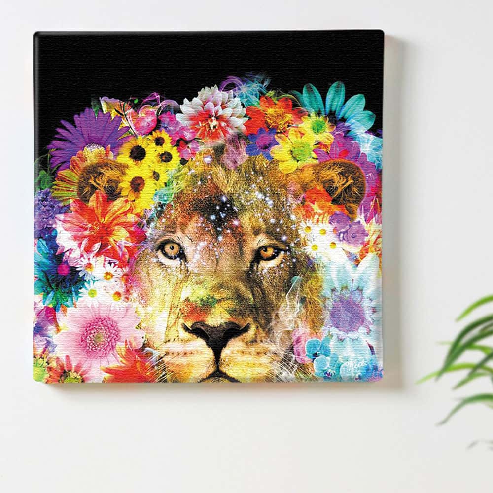 楽天市場】ライオン 動物 花のインテリア用アートパネル ファブリック