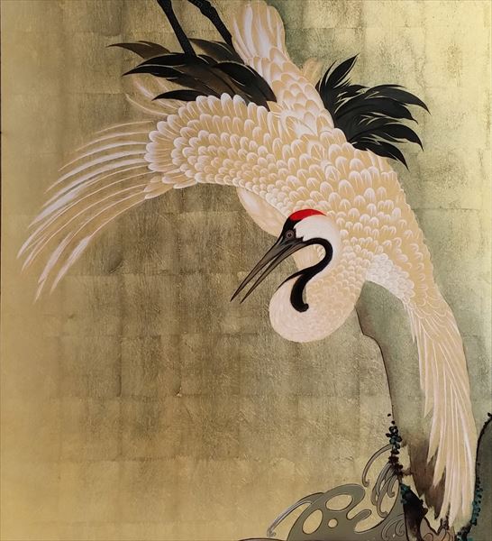 楽天市場】漆絵 伊藤若冲の名作「白鶴図」右隻 波濤に飛鶴 NH234R