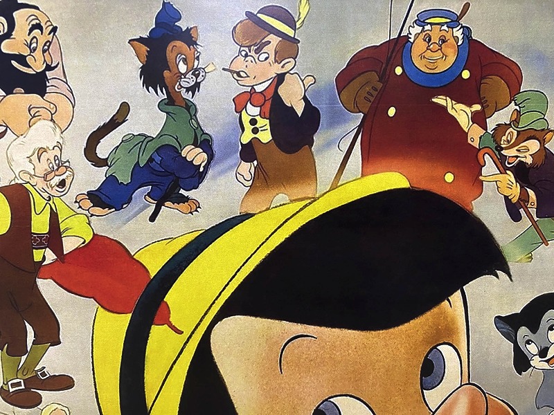 a0127-41 1939年 ウォルトディズニー ピノキオ ブリキ トレー 小型映画