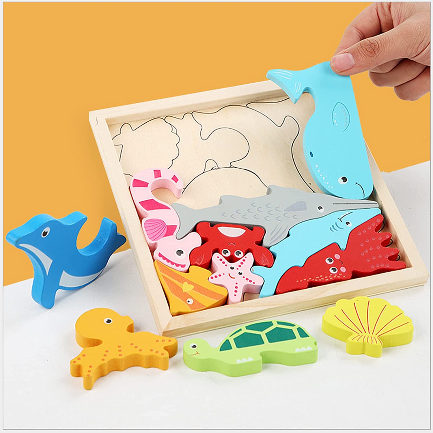 楽天市場】立体パズル 木製パズル 6種類 形合わせ 積み木おもちゃ 知育