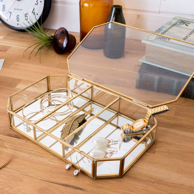 楽天市場】ガラスと真鍮でできたフタ付きジュエリーケース Brass