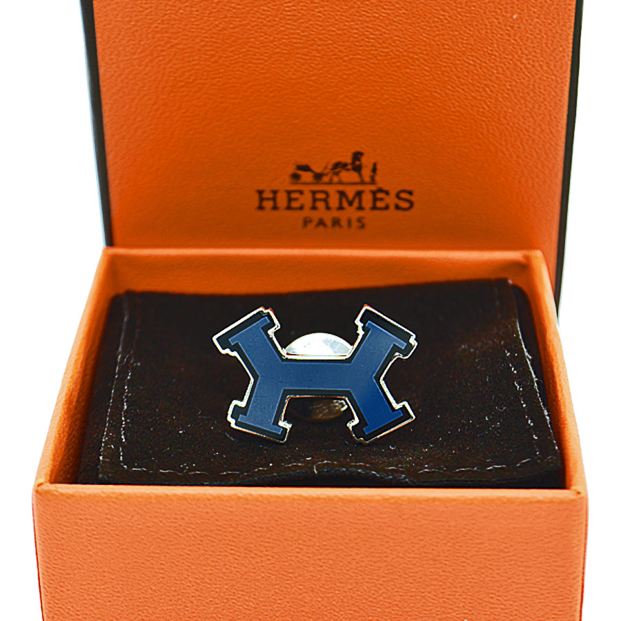 楽天市場】エルメス HERMES ピンバッジ ブルーグレーxブラックx